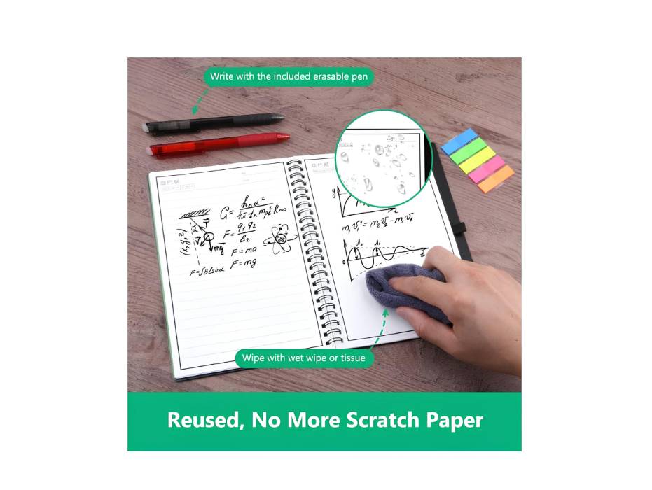 Reusable Digital Notebook, Smart Notepad A5, Wirebound Notebook To Do List Pad with 2 Pen, Sticky Notes Flags and Wipe, Lined Notebook for Quick Sketch, Cloud Storage and Reuse