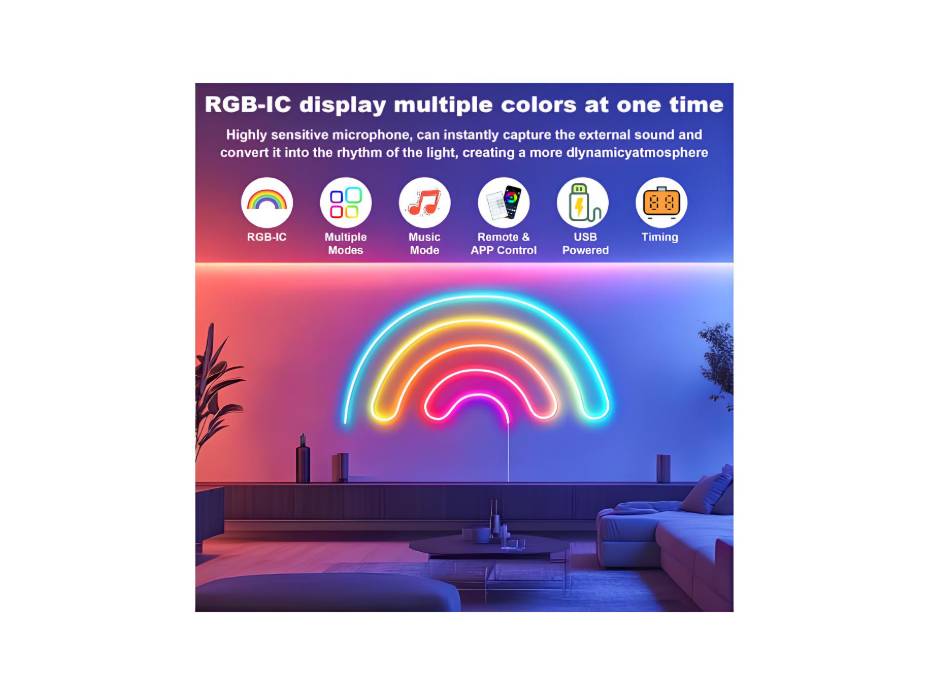 Cozylady USB RGB-IC Neon Rope Lights 3m, Waterproof 10ft LED Neon Lights Control with App/Remote, Music Sync Flexible Rope Lights Multiple Modes
