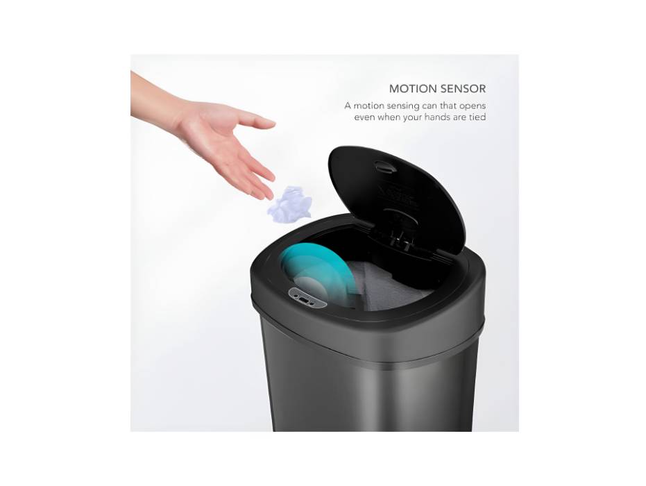 NINESTARS, DZT-50-9BK, 50 L Black Automatic Touchless Motion Sensor Sensor Trash Bin and Garbage Bin with Highly Durable Lid Mechanism for Home, Kitchen and Office