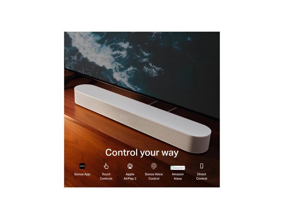 Sonos Beam (Gen 2) Smart Soundbar for Compact Size TV with Dolby Atmos Technology, White