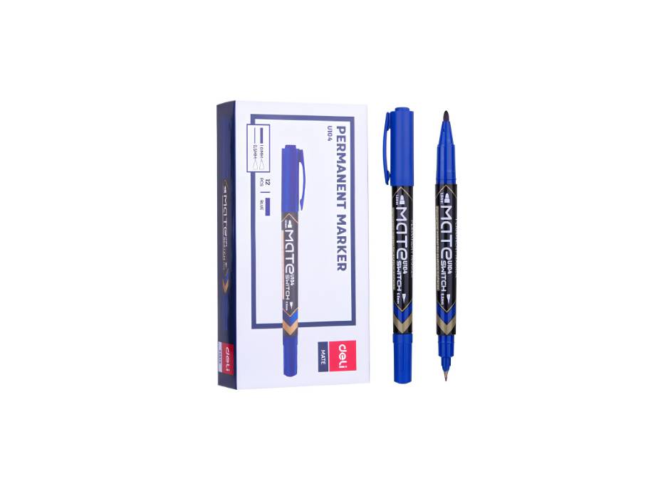 Deli Permanent Twin Marker Blue Color, 12pcs/box (EU10430)