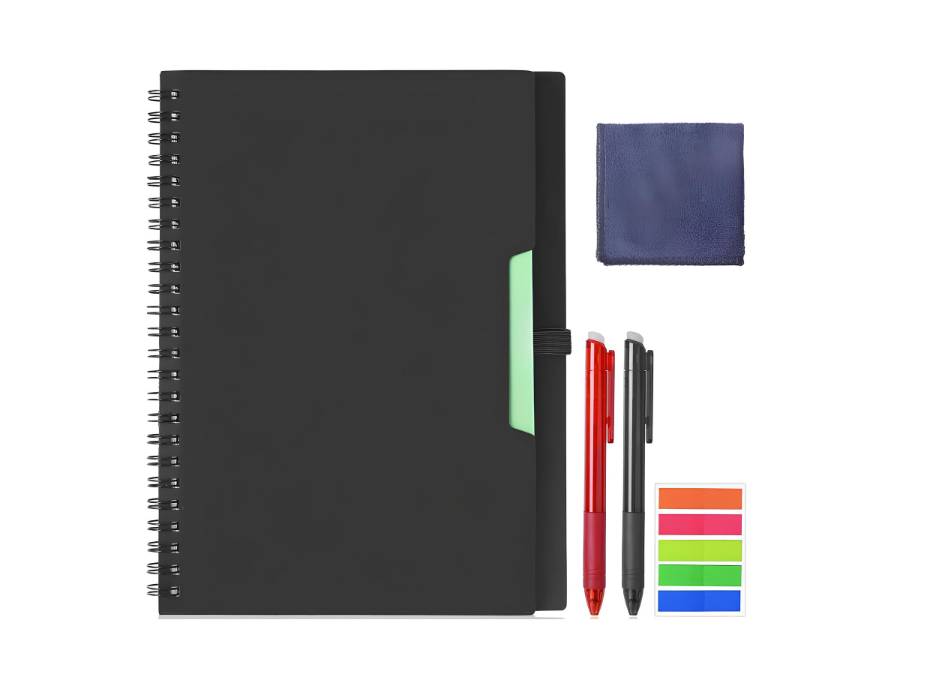 Reusable Digital Notebook, Smart Notepad A5, Wirebound Notebook To Do List Pad with 2 Pen, Sticky Notes Flags and Wipe, Lined Notebook for Quick Sketch, Cloud Storage and Reuse