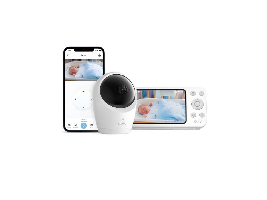 eufy Baby Monitor E20 with 2K Camera, Hybrid Wi-Fi and No Wi-Fi Connection, Ultra-Clear Night View, Pan-Tilt, Portable Camera with Built-In Battery, ANR, Smart Alerts