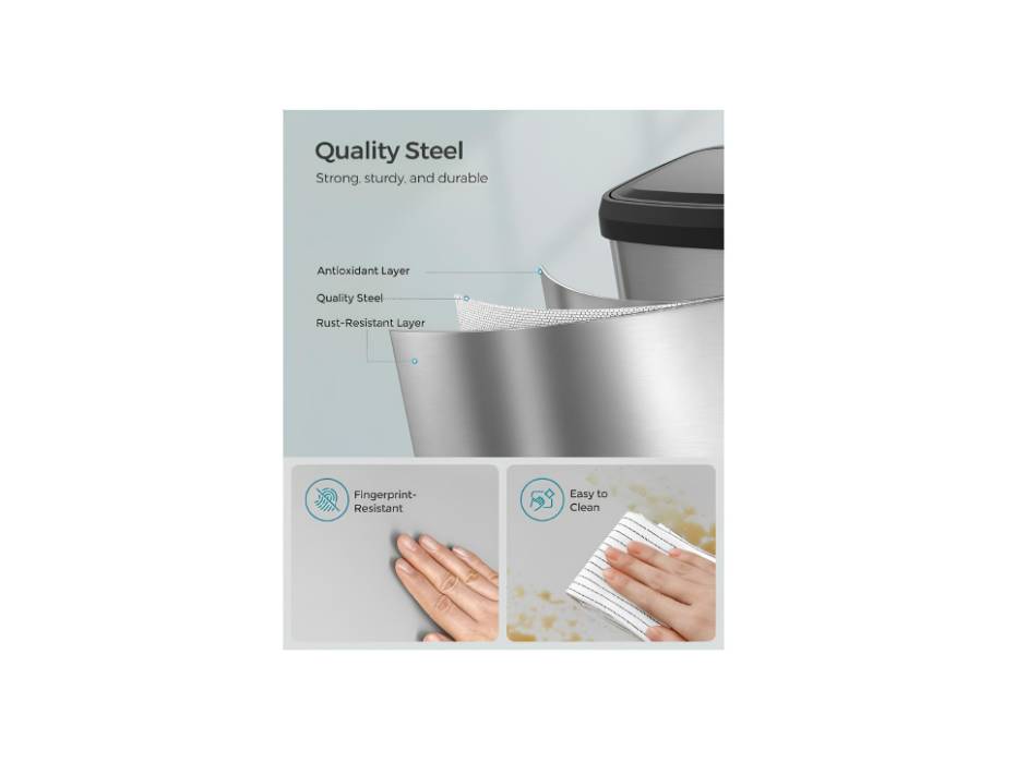 SONGMICS 50 Litre Waste Metal Pedal Bin with Lid Tall Narrow Spacious Silver Black LTB530E50