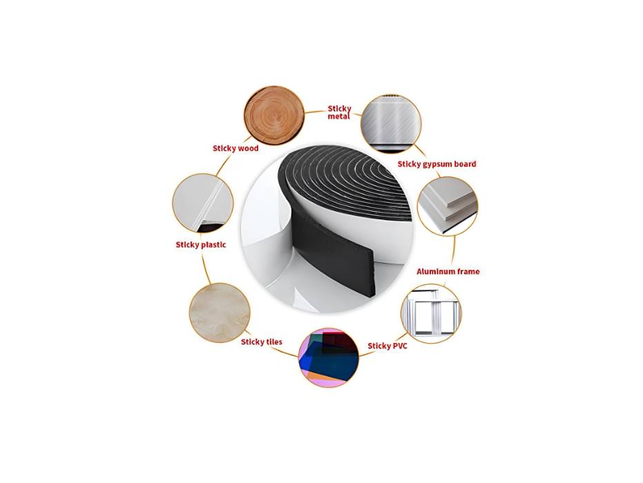 Royal Apex Double Sided Foam Tape, Multi-Surface Black Adhesive Weatherstrip Seal Insulation Window Tape - 1in