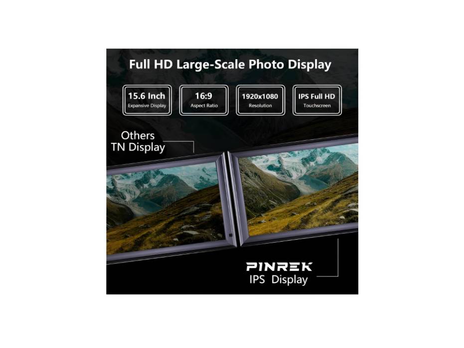 PINREK Frameo 15.6 Inch WIFI Digital Photo Frame, 64GB Memory, 1920 x 1080 HD IPS Touch Screen, Auto-Rotate