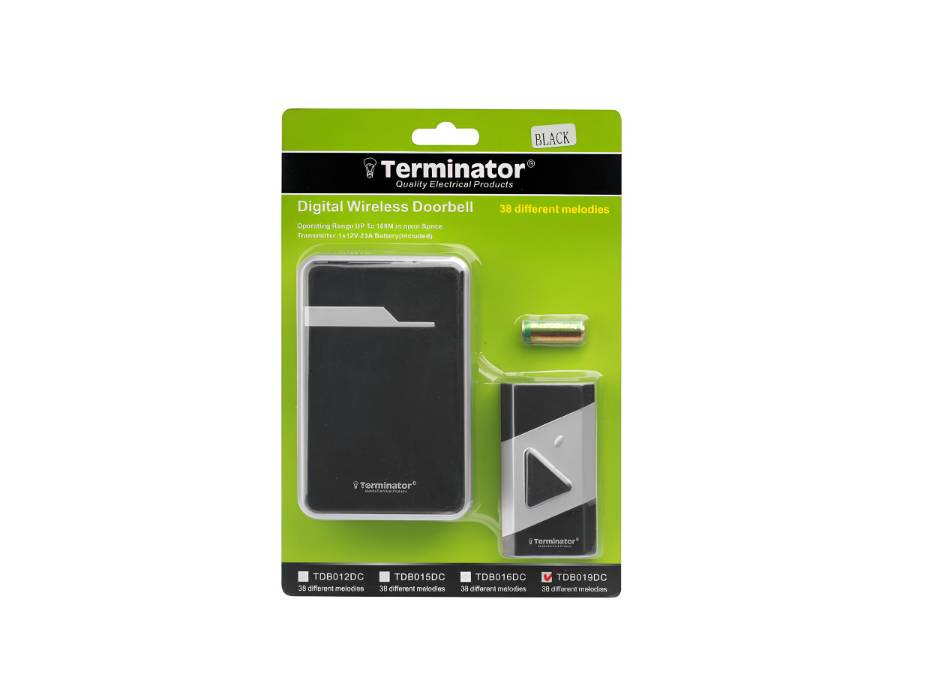Terminator Door Bell Digital Wireless With 38 Different Melodies DC Black - TDB 019DC-B