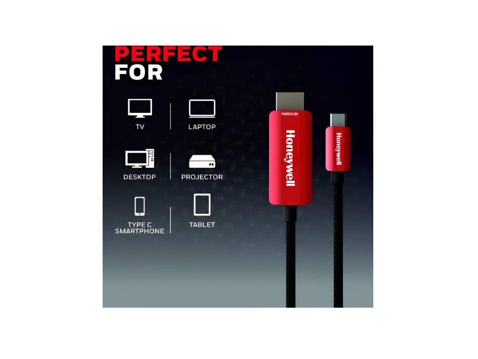 Honeywell Type C to 2.0 HDMI Cable, 4Kx2K@60Hz UHD Resolution, 2 Mtr, 18GBPS Transmission Speed, High-Speed, Male to Male