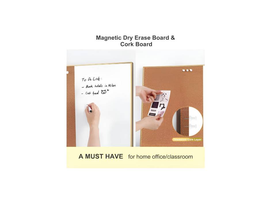 OYDAS Cork Board and Magnetic Dry Erase White Board Combo,40x60cm Bulletin Board for Office