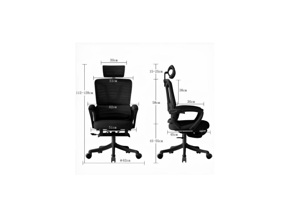 Ergonomic Office Chair with Breathable Mesh High Back and Adjustable Headrest Lumbar Support PU Wheels Swivel Computer Task Tilt Function Chair with Footrest, Black