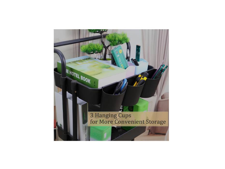 Ceeyali 3-Tier Rolling Utility Cart Multifunction Storage Shelf Organizer Cart with Handle Lockable Wheels