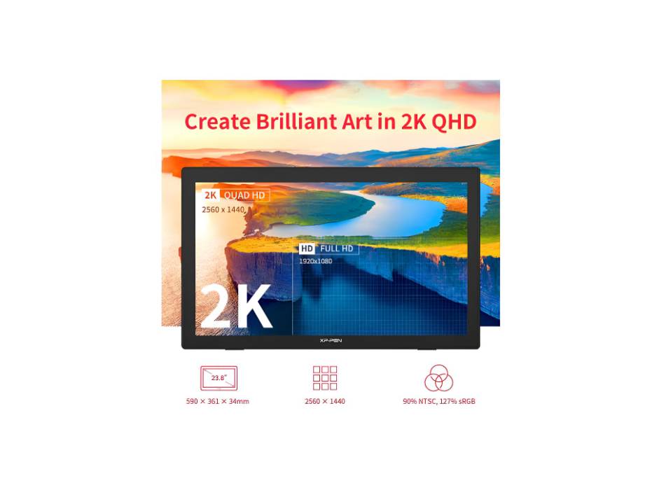 XP-pen Artist 24 23.8 Inch Drawing Display Graphic Monitor 2K QHD 127% s RGB with Full Lamination Battery-Free Pen