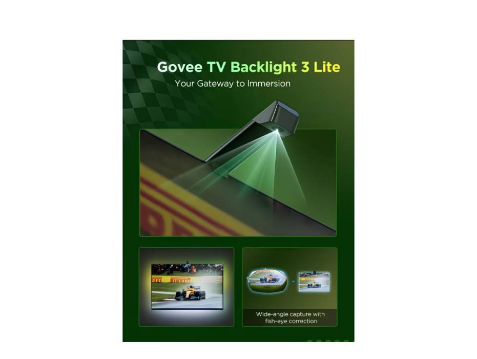 Govee TV Backlight 3 Lite with Fish-eye Correction Function Sync to 55-65 Inch TVs, 3.6m RGBICW Wi-Fi TV LED Backlight with Camera, 4 colours in 1 Lamp Bead, Voice and APP Control