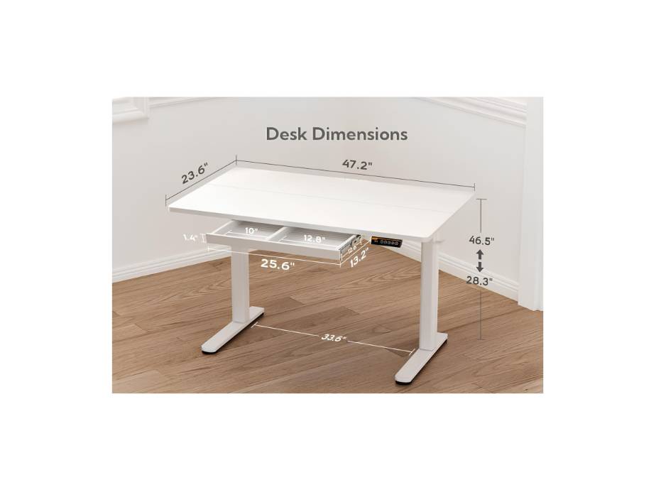 Claiks Standing Desk with Drawers, 48x24 Inch Electric Stand Up Desk, Adjustable Height Sit Stand Computer Workstation, White