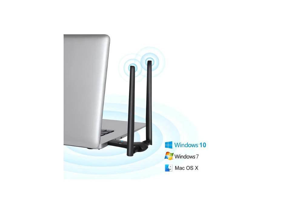 BrosTrend 1200Mbps Long Range USB WiFi Adapter, Dual Band 2.4GHz 300Mbps + 5GHz 867Mbps, 2X 5dBi High Gain Antennas, USB 3.0 Cradle