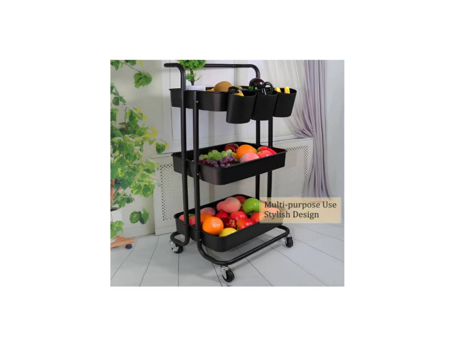 Ceeyali 3-Tier Rolling Utility Cart Multifunction Storage Shelf Organizer Cart with Handle Lockable Wheels