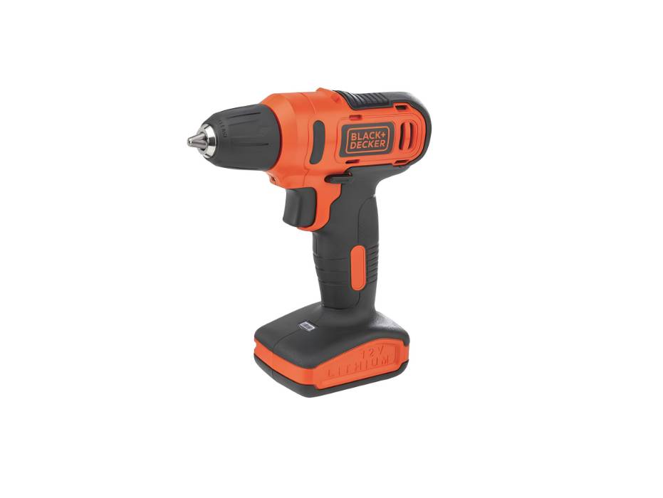 Black+Decker 12V 1.5Ah 900 RPM Cordless Drill Driver with 13 Pieces Bits in Kitbox For Drilling and Fastening, Orange/Black