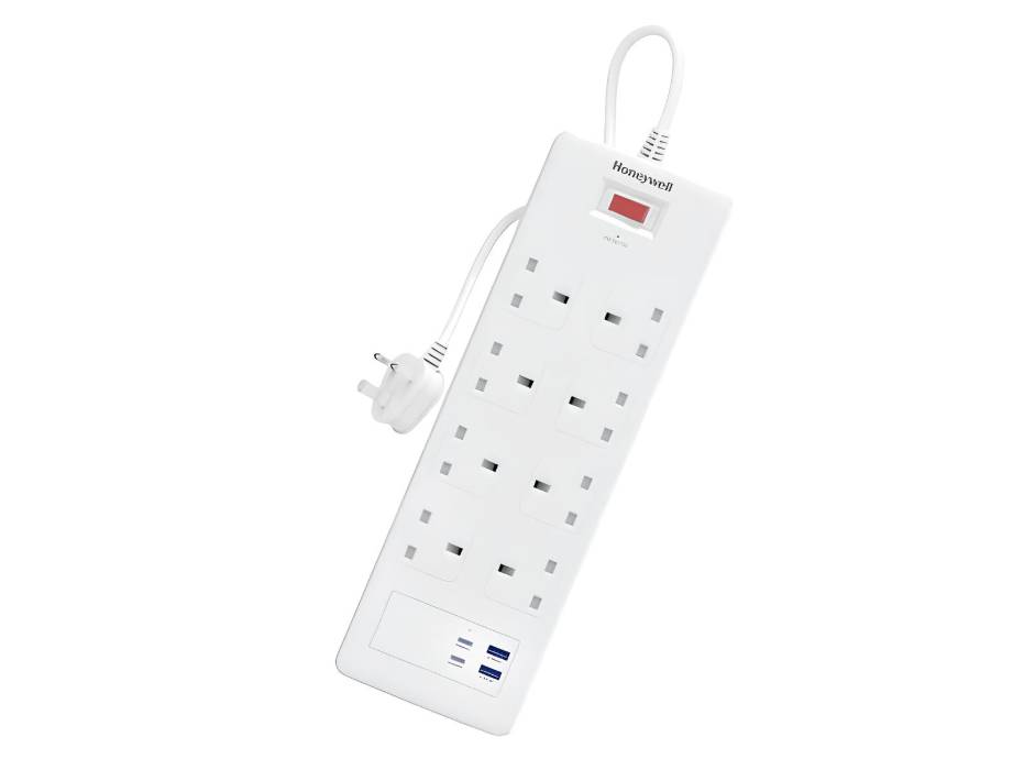 Honeywell 8 Out Surge Protector with Master Switch, Spike Guard/Extension board, 8 Outlet, 2xPD 20W & 2xUSB, 1050 Joules, 1.8 Meter Cord