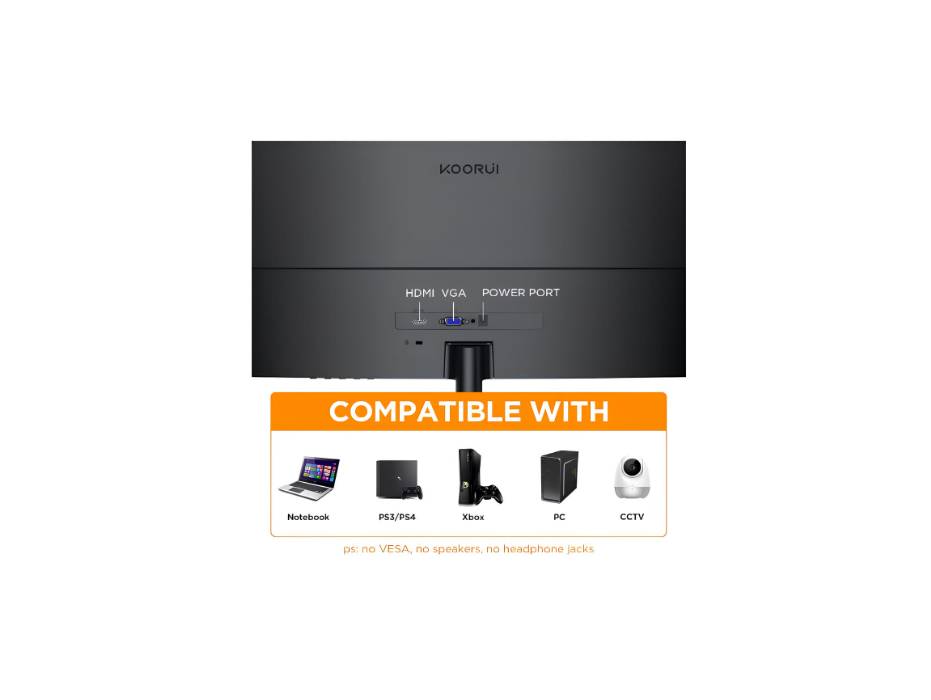 KOORUI 24-Inch Curved Computer Monitor- Full HD 1080P 60Hz Gaming Monitor 1800R LED Monitor HDMI VGA, Tilt Adjustment, Eye Care, Black 24N5C