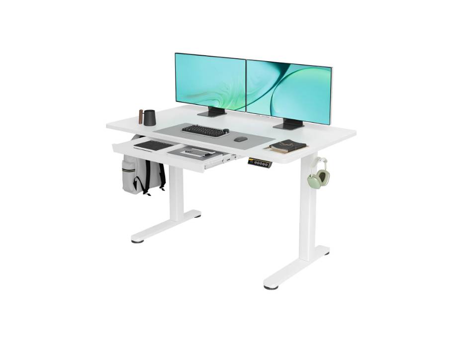 Claiks Standing Desk with Drawers, 48x24 Inch Electric Stand Up Desk, Adjustable Height Sit Stand Computer Workstation, White