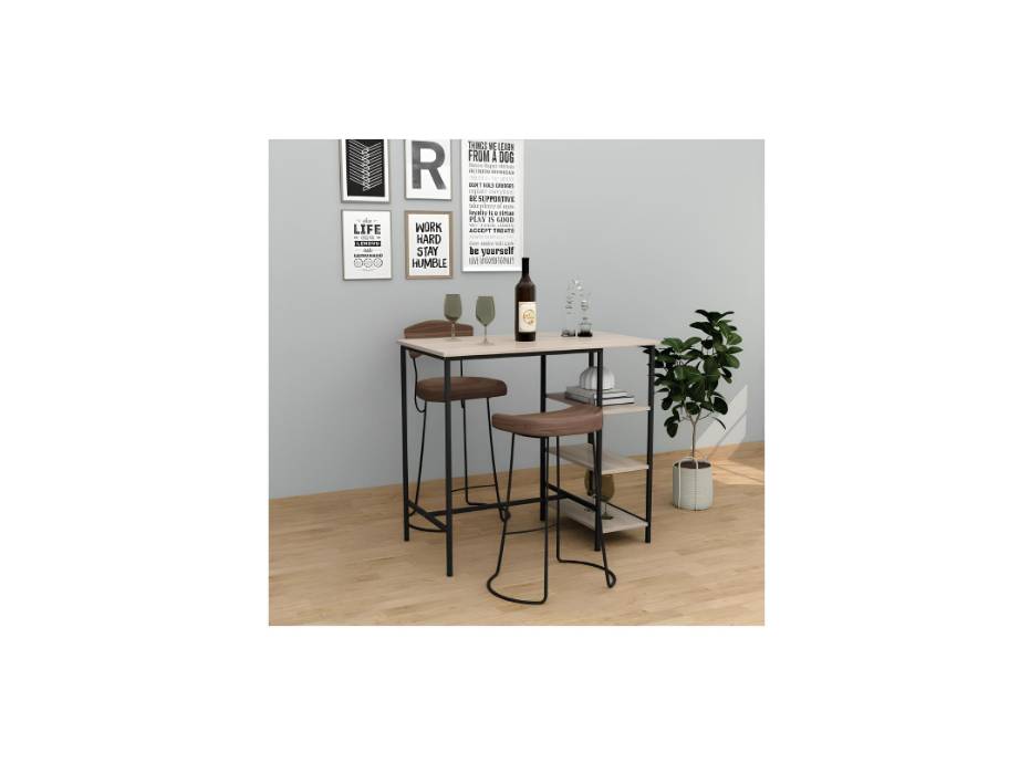 RIGID Bar Table with Sturdy Metal Frame & Wooden Top Shelves Wood Storage Counter for Living Room, Dining Room (Black walnut)