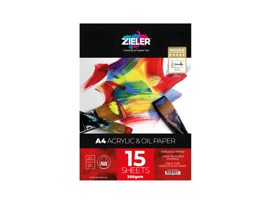 Zieler Acrylic & Oil Pad - A4 (artist quality 300 gsm 15 sheets of fine-grain, linen textured)
