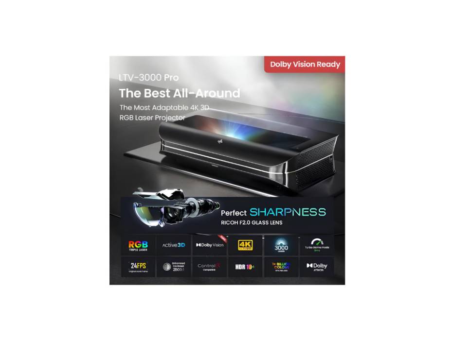 AWOL VISION LTV-3000 Pro 4K 3D Ultra Short Throw Triple Laser Projector, 3000 Lumen with Dolby Vision & Atmos, HDR10+, 150" UST Laser TV Home Theater Projector