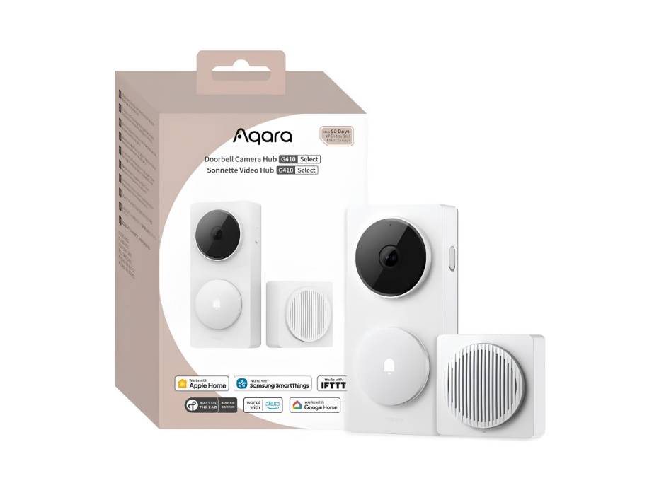 Aqara Smart Video Doorbell G410, Smart Home Hub, Battery/Wired Power, White