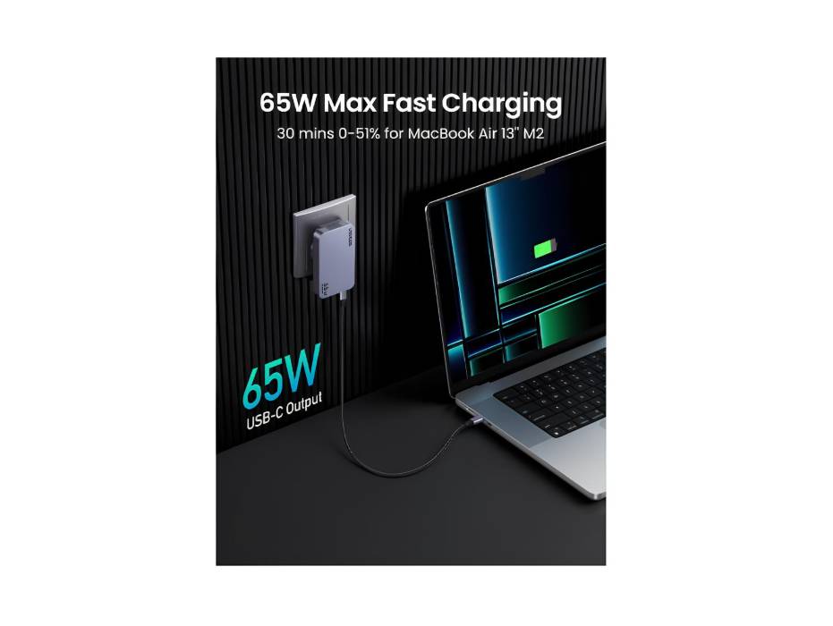 UGREEN Nexode Pro 65W USB-C Charger, Travel Adapter with UK/EU Plug GaN II 3-Port Ultra-Slim Type C Fast Wall Charge Laptop Charging Compatible for MacBook, Dell XPS, iPad, iPhone, Samsung