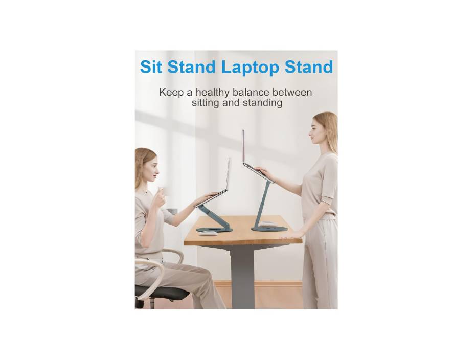Proffisy Laptop Stand, Aluminum Ergonomic Sitting/Standing Laptop Riser with 360° Rotating Base, Foldable, Adjustable Height (Grey)