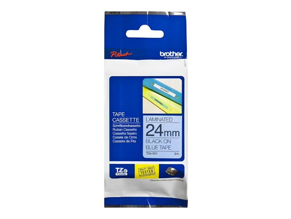 Brother P-touch 24mm TZ-551 Laminated Tape, 8m, Black on Blue