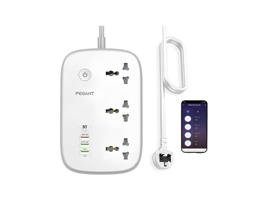 PEGANT Wifi Smart Power Strip Extension Cord Surge Protector Socket Multi Plug, Compatible with Alexa & Google Assistant, 30W USB-C Fast Charging, 4 USB-A, 2M Cable