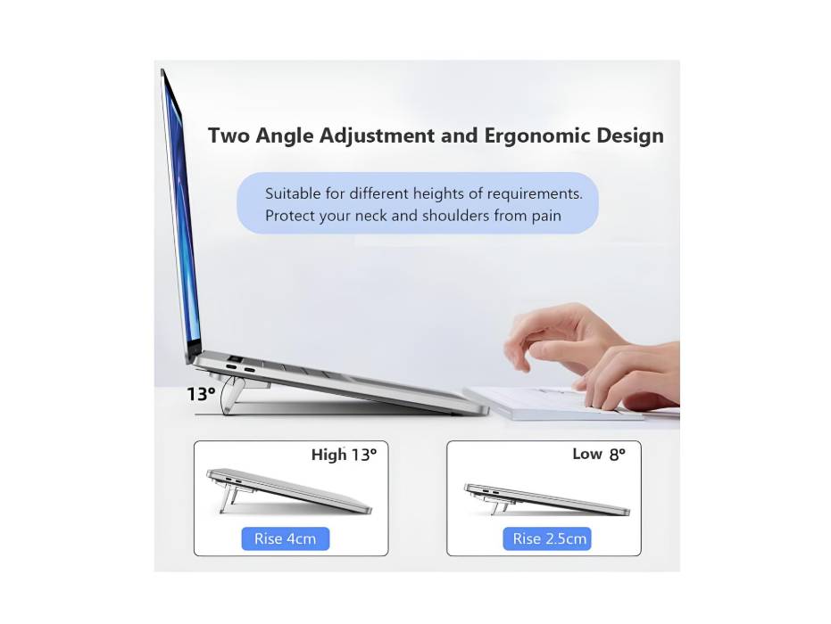 2PCS Zinc Alloy Mini Foldable Laptop Stand, Portable with Adjustable Angles, Self-Adhesive Invisible Notebook Stand (Black)