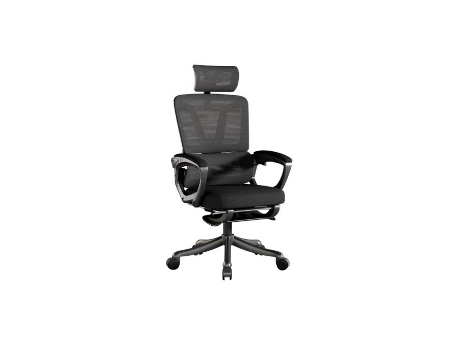 Ergonomic Office Chair with Breathable Mesh High Back and Adjustable Headrest Lumbar Support PU Wheels Swivel Computer Task Tilt Function Chair with Footrest, Black