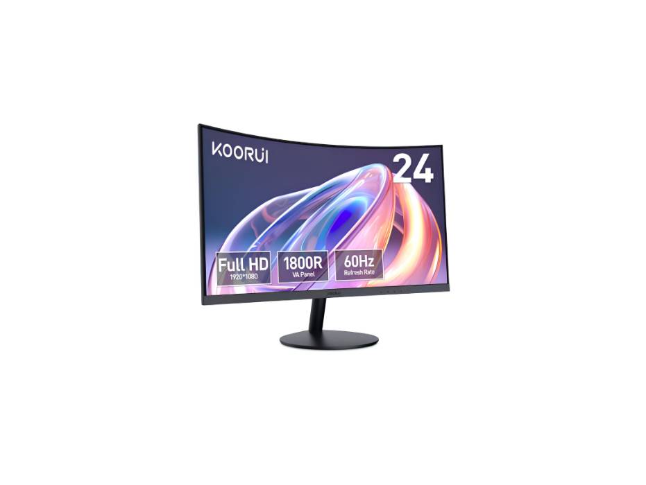 KOORUI 24-Inch Curved Computer Monitor- Full HD 1080P 60Hz Gaming Monitor 1800R LED Monitor HDMI VGA, Tilt Adjustment, Eye Care, Black 24N5C