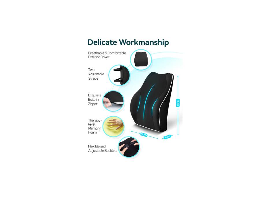Ergonomic Lumbar Support Cushion, Memory Foam Back Support