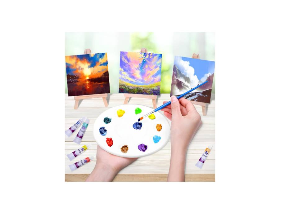 White Blank Stretched Mini Canvas with Wooden Easel - Set of 6