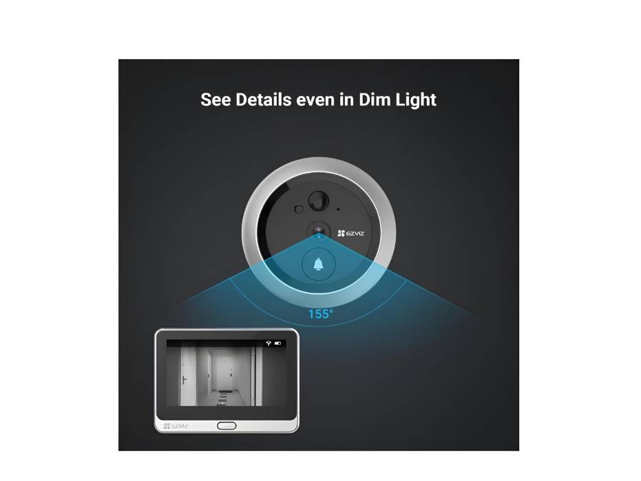 EZVIZ DP2C 1080p Video Door Viewer Peephole Camera with Color Screen, Built in Chime, Rechargeable Battery, APP Viewing, Two Way Audio, PIR Motion Detection