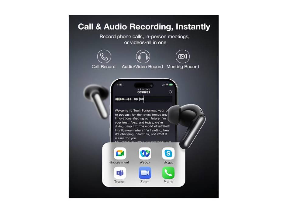 RecDot AI Earbuds - AI Meeting Assistant with Real-Time Transcription & Translation (16 Languages), FlashRecord, 48dB ANC, To-Do Lists & Summaries - Black