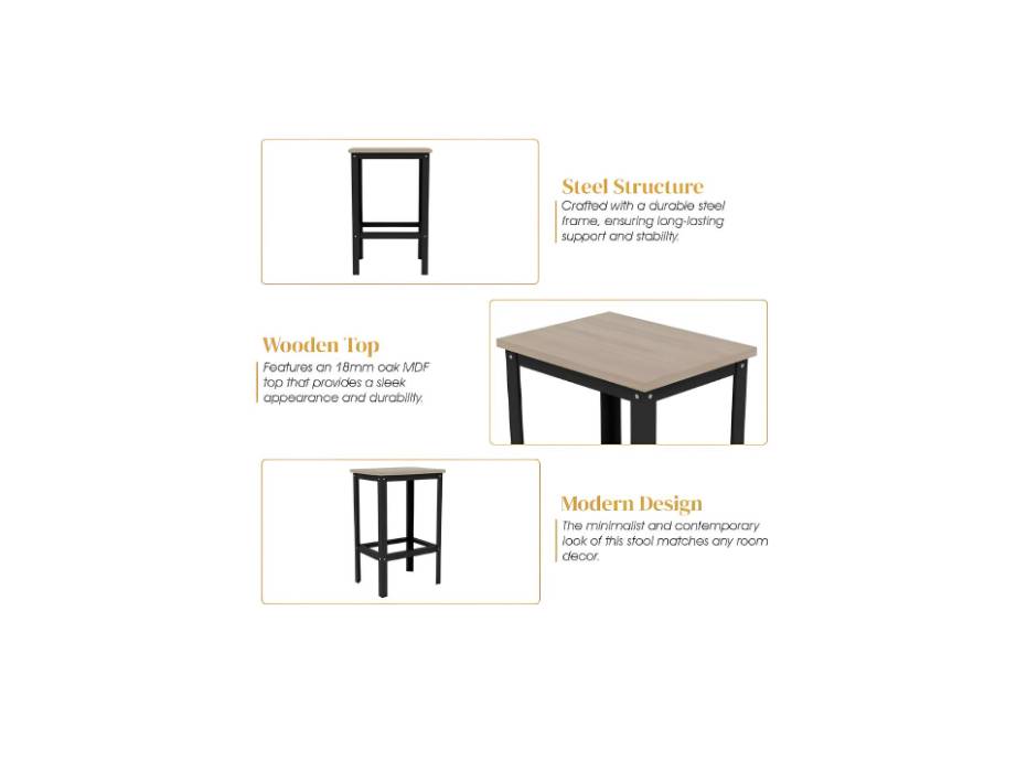 RIGID Bar Stool Chair with Metal Frame and Wooden Top, Rectangle High Barstools Table with Footrest for Bar Lounge Café Office Living Room Home