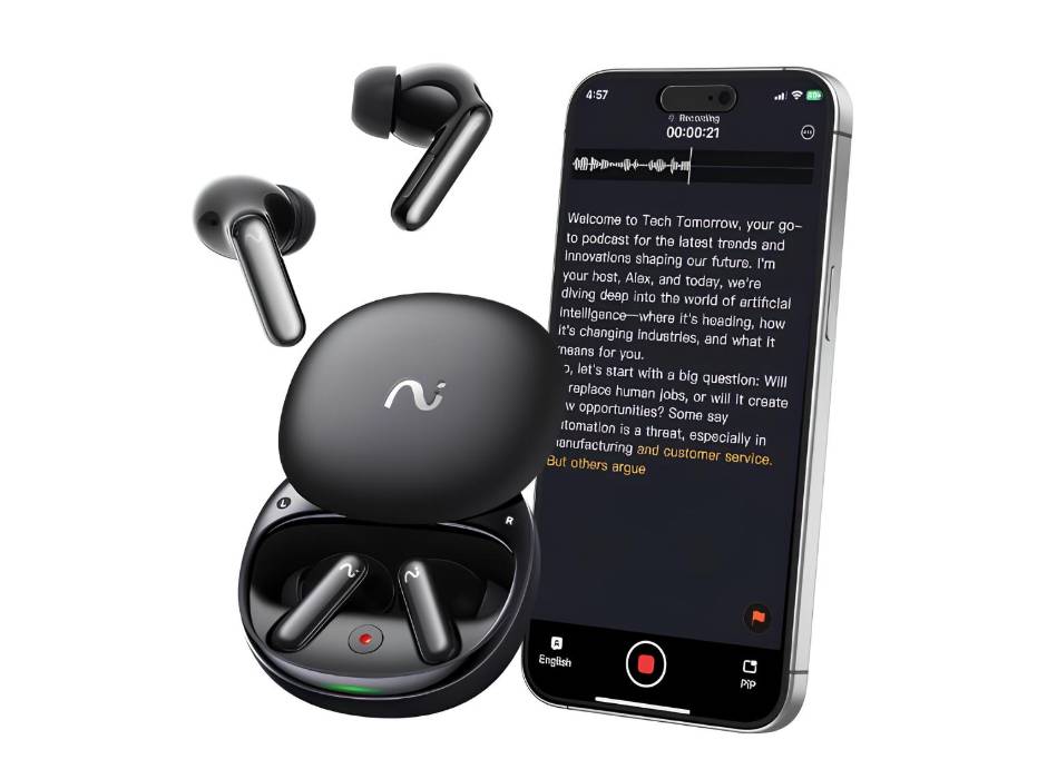RecDot AI Earbuds - AI Meeting Assistant with Real-Time Transcription & Translation (16 Languages), FlashRecord, 48dB ANC, To-Do Lists & Summaries - Black