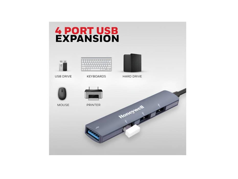 Honeywell 4in1 Ultra Slim USB Hub 1xUSB 3.0 & 3xUSB 2.0 Ports, 30cm Cable, DataTransfer Speed up to 5gbps