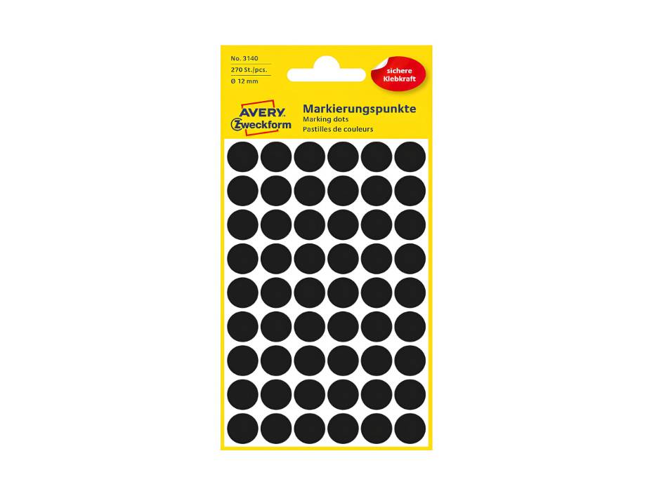 Avery Marking Labels, Dots, 12 mm, Black, 270/pack (3140)