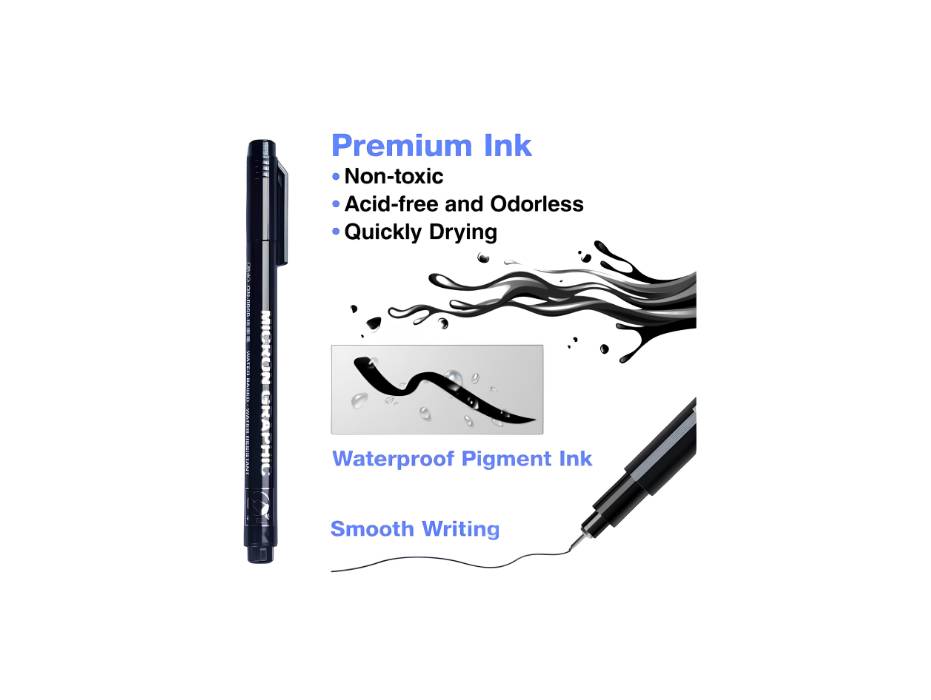 AKARUED Black Fineliner Pens, 12 Pack Fineliners Technical Drawing Micro Liner Sketch Pen