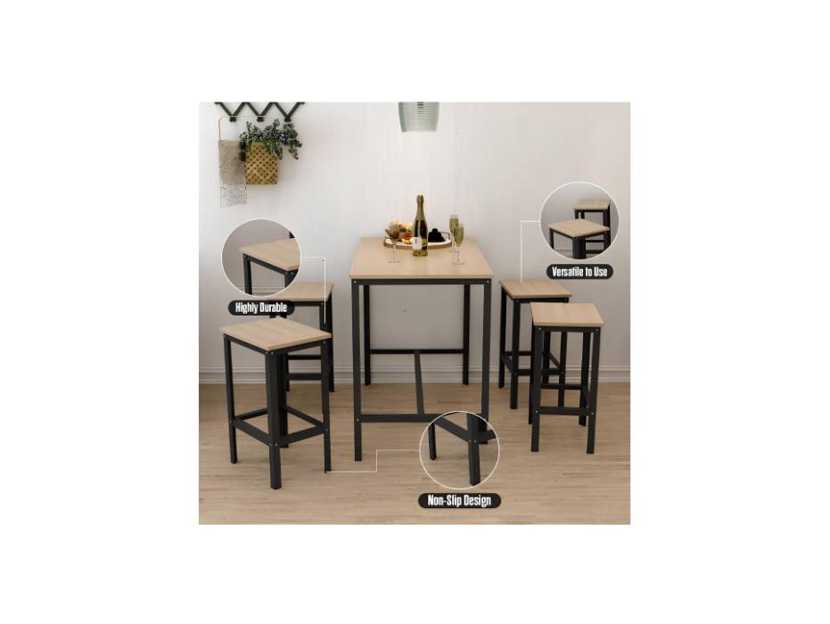 RIGID Bar Stool Chair with Metal Frame and Wooden Top, Rectangle High Barstools Table with Footrest for Bar Lounge Café Office Living Room Home