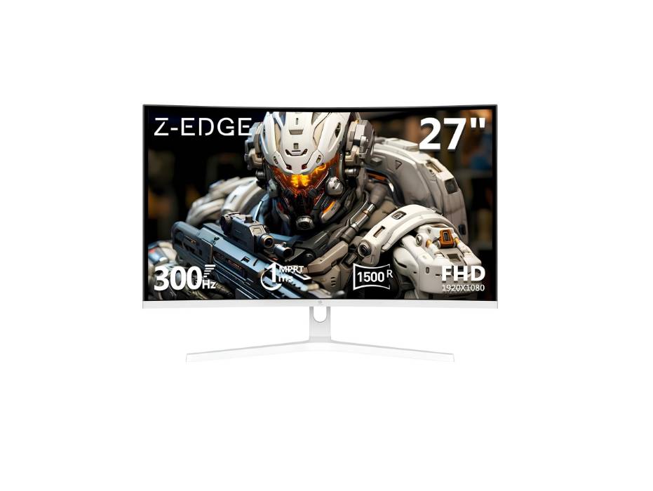 Z-EDGE 27-inch Curved Gaming Monitor - 16:9 Full HD 1920x1080, 300Hz Refresh Rate, 1ms Response Time, Frameless LED Display, AMD FreeSync Premium - DisplayPort & HDMI Ports UG27H White