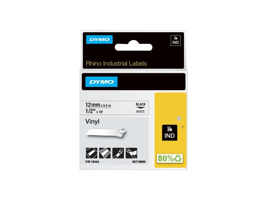 Dymo Rhino 18444 Vinyl 12mm Black on White Tape - Altimus