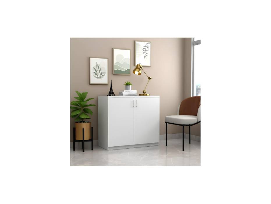 RIGID Low Height Wooden Cabinet | Storage Unit with 1 Fixed Shelf & 2 Compartments | Hinges Provided for Durable Doors, White (40D x 80W x 85H CM)
