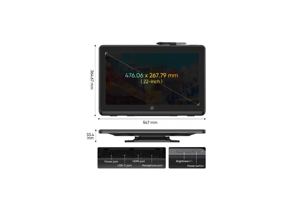 XP-pen Artist 22 Plus Digital Drawing Display Digital Tablet with 22 Inch Screen, 8 bit color, 99% sRGB, Fully Laminated Screen, With Stylus and Adjustable Stand