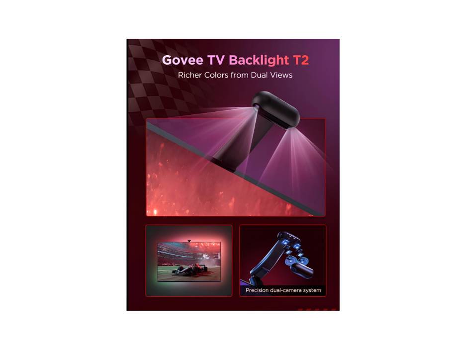 Govee Envisual TV LED Backlight T2 with Dual Cameras, 11.8ft RGBIC Wi-Fi LED Strip Lights for 55-65 inch TVs, Adapts to Ultra-Thin TVs, Smart App Control, Music Sync, H605C